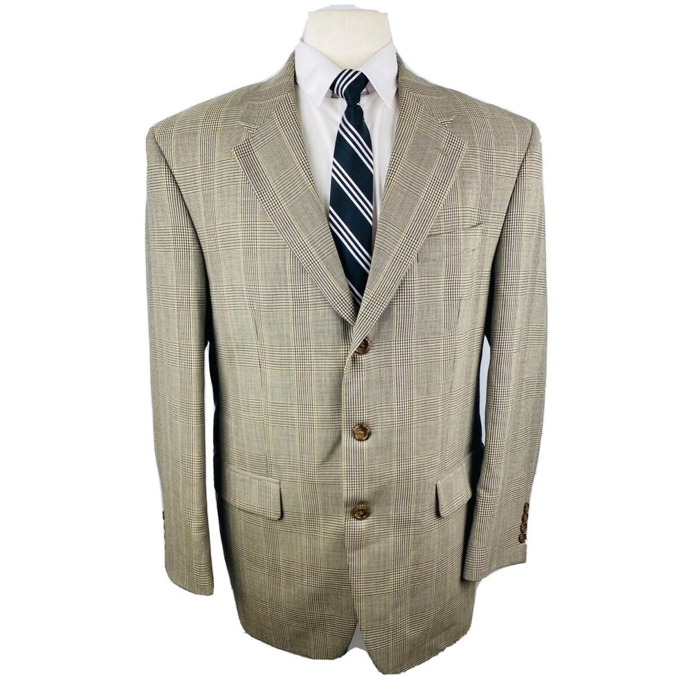 RALPH LAUREN MENS 42R BEIGE PLAID/CHECK SOFT WOOL BLAZER SPORT COAT SUIT JACKET